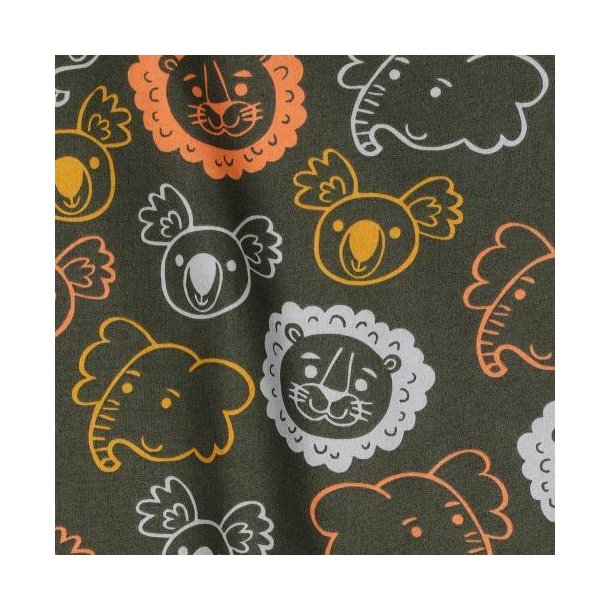 Fine Poplin Safari animals, Dark green