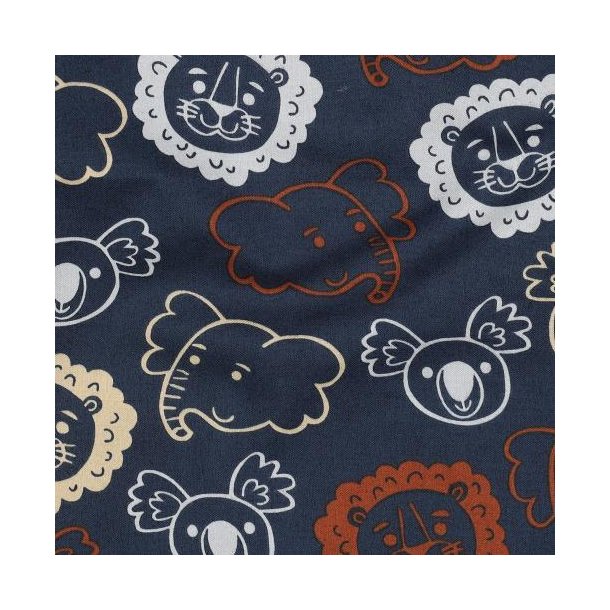 Fine poplin Safari Animals, Navy