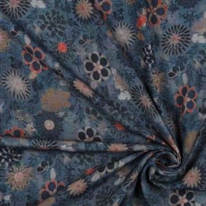 Viscose m/digital floral, Blue shadow