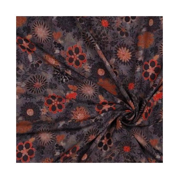 Viscose m/digital floral, Purple