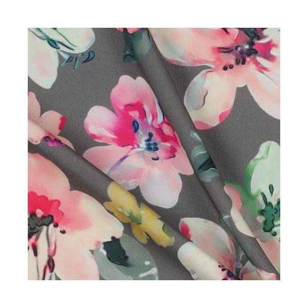 Viscose Digital flowers, Forrest green