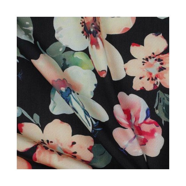 Viscose digital Flowers, Black