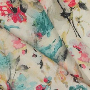 Viscose m/Watercolor flowers, Ecru