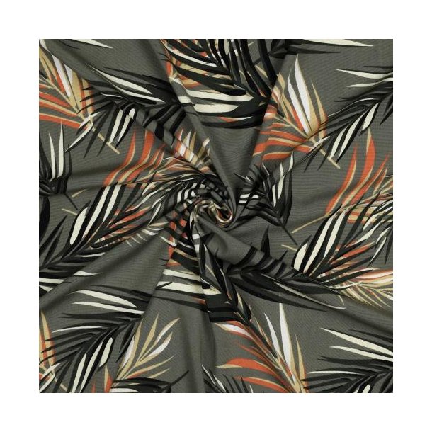 Viscose Poplin Stretch Leaves, Green