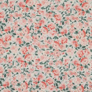 Viscose digital Flowers Ecru/coral