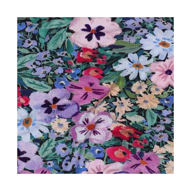 Viscose jersey Digital Flowers, Navy