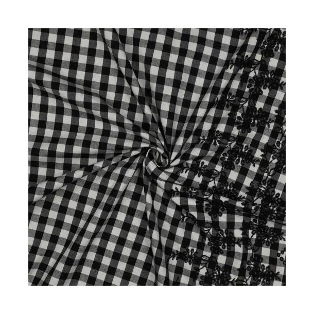Cotton checks one-side border, Black/white