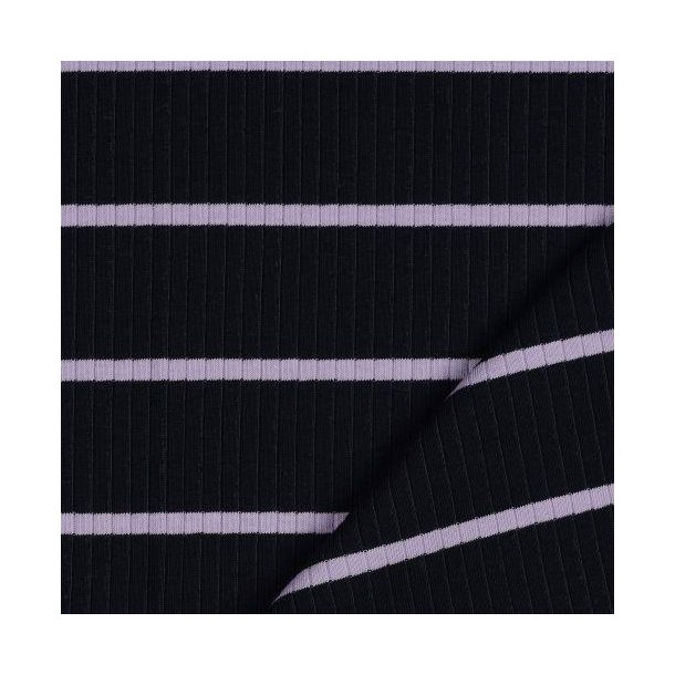 Rib jersey Stribet, Navy/lilac