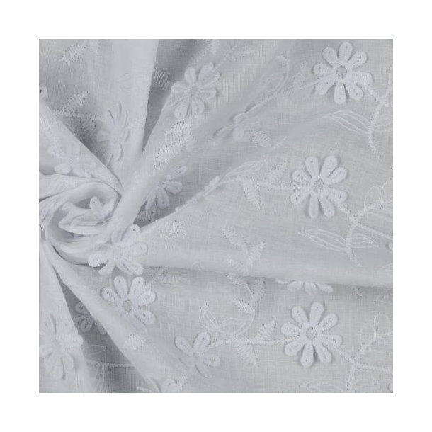Cotton voile embroidery Flowers, White