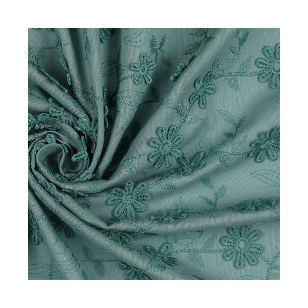 Cotton voile embroidery Flowers, Old green