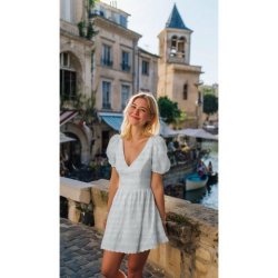 Cotton embroidery Two-side scallop, White