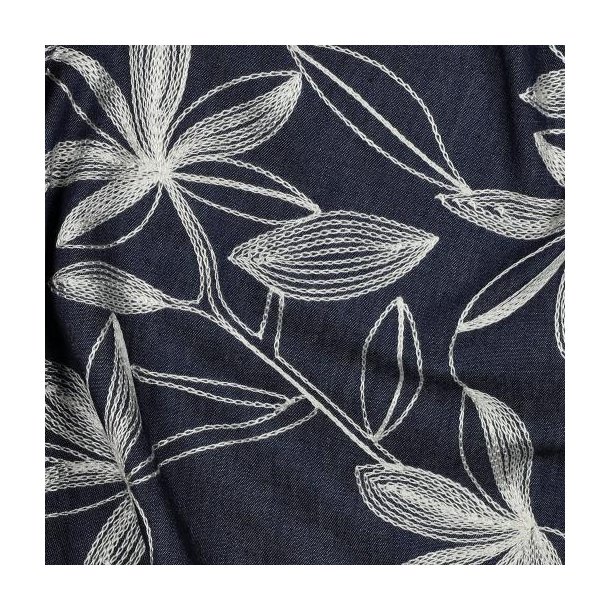 Denim Embroidery Flowers, White