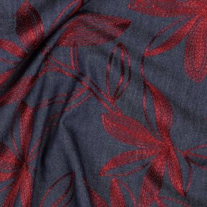 Denim Embroidery Flowers, Burgundy