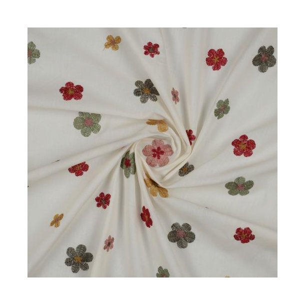Cotton voile embroidery Flowers, Ecru