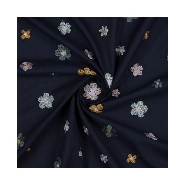 Cotton voile Embroidery Flowers, Navy