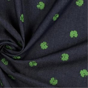 Jeans embroidery clover, Indigo