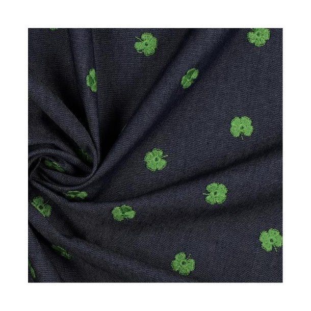 Jeans embroidery clover, Indigo