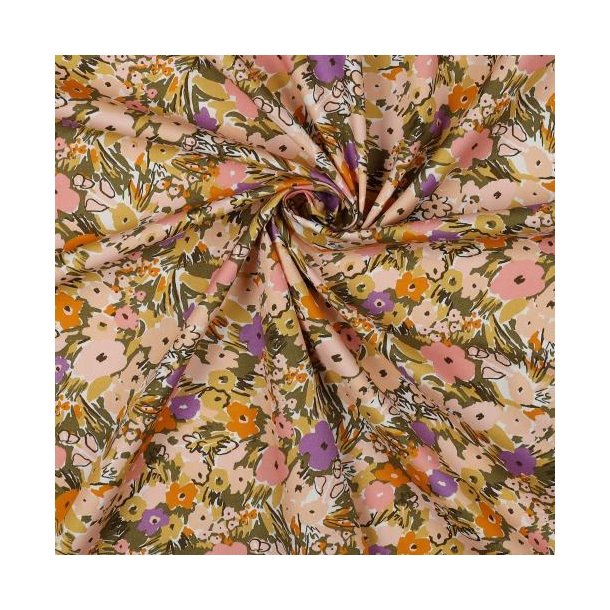 Fine poplin Floral fest, White/lilac