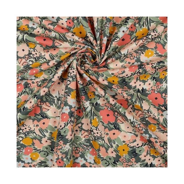 Fine poplin Floral fest, Ecru/blush