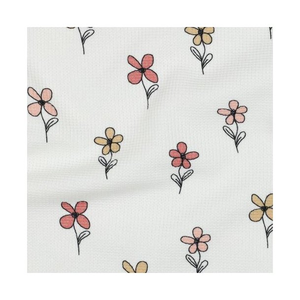 Waffle jersey Flowers, Bordeaux