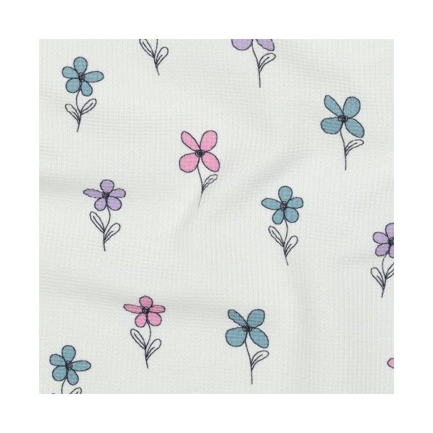 Waffle jersey Flowers, Petrol