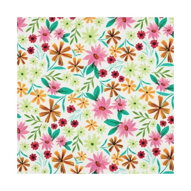 �kotex bomulds jersey Flowers, white