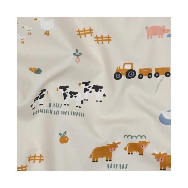 Fine poplin Farm animals, off-white