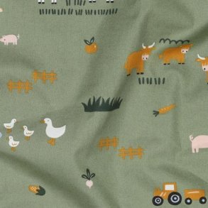 Fine poplin Farm animals, Army green