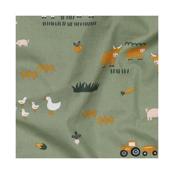 Fine poplin Farm animals, Army green