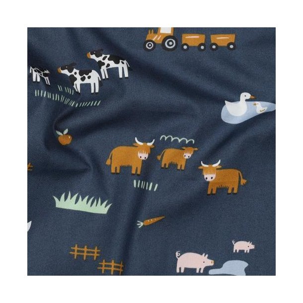 Fine poplin Farm Animals, Blue