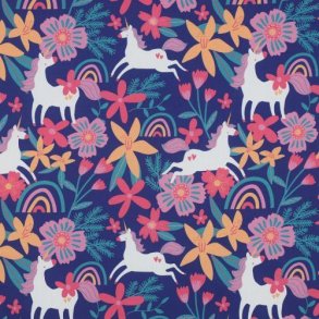 Fine poplin Flowers and Unicorns