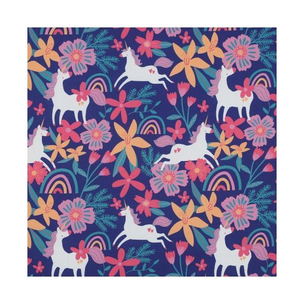 Fine poplin Flowers and Unicorns