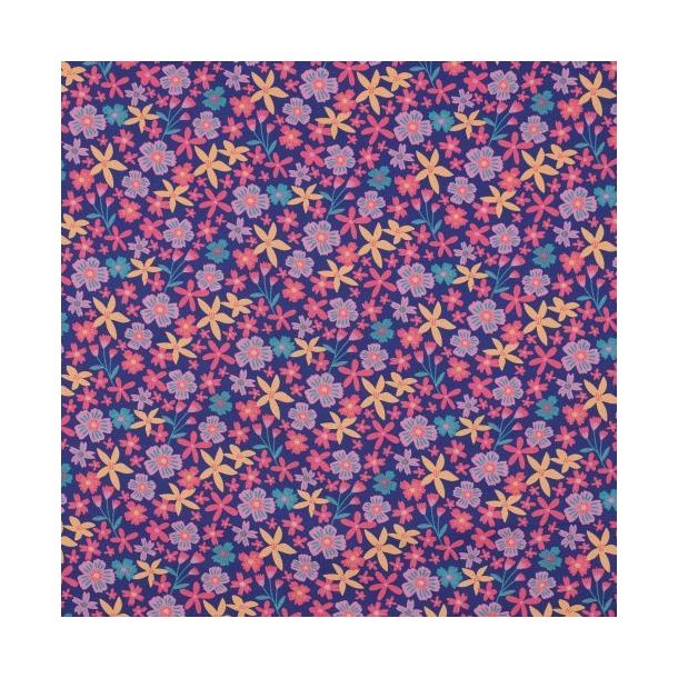 Fine poplin Flowers and Unicorns, Cobalt