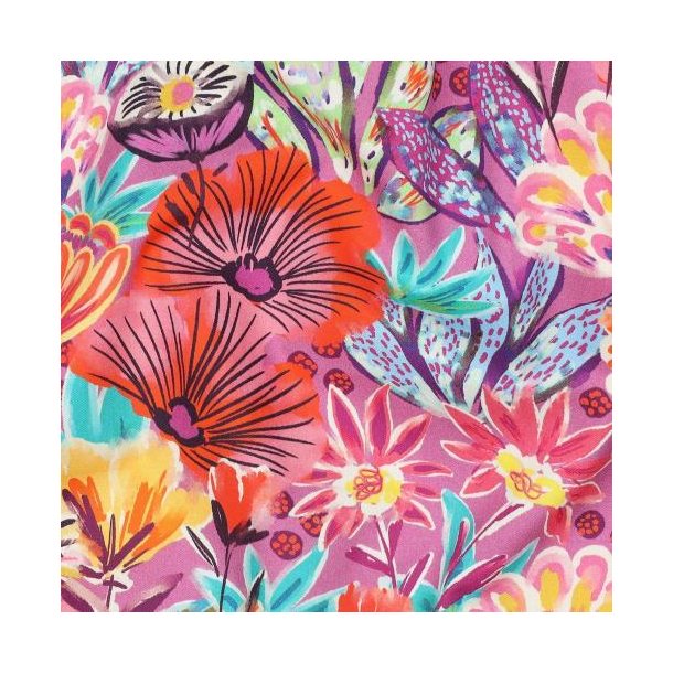 Fine poplin digital Flowers, Fuchsia