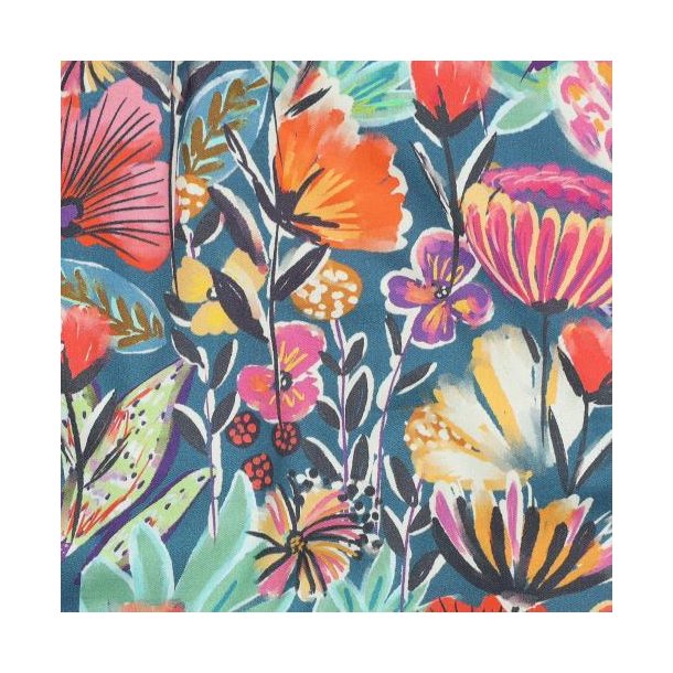 Fine poplin digital Flowers, Petrol