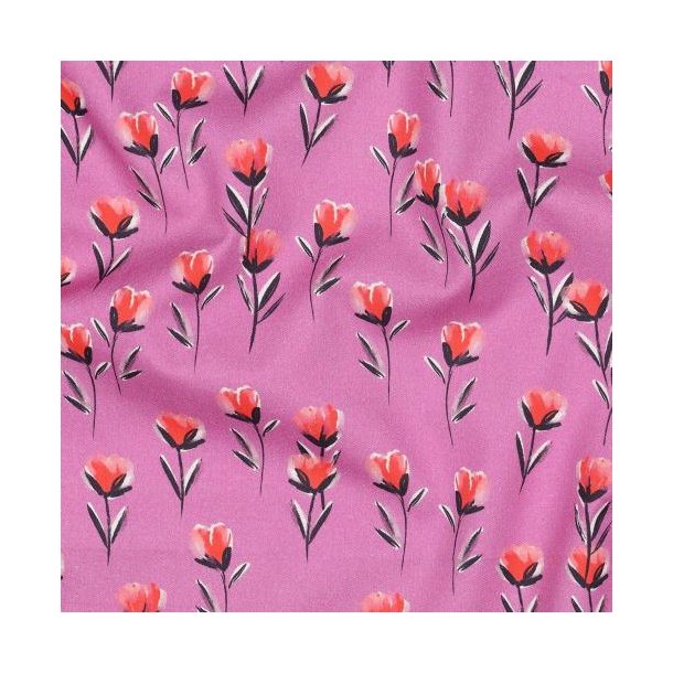 Fine poplin digital Flowers, Fuchsia