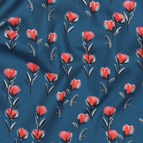 Fine poplin digital Flowers, Petrol