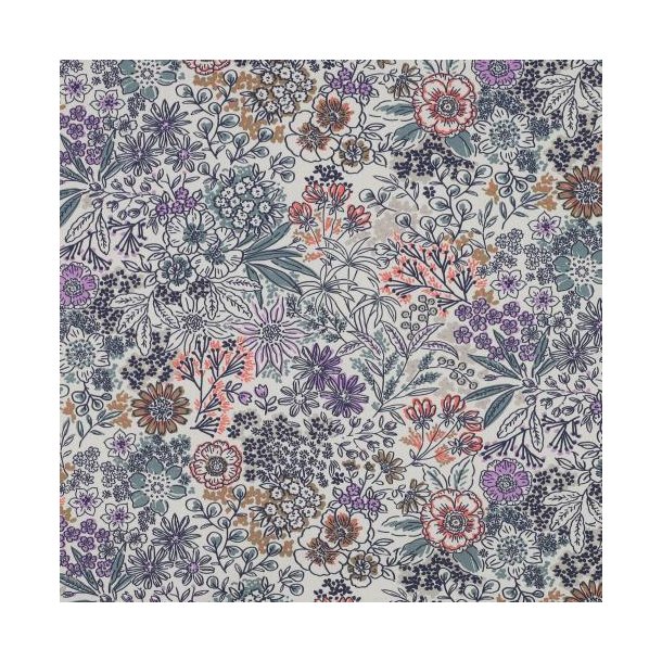 Fine Poplin Digital Flowers, Off-white