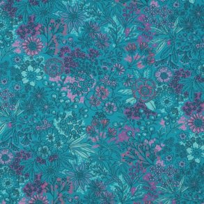 Fine poplin digital Flowers, Petrol