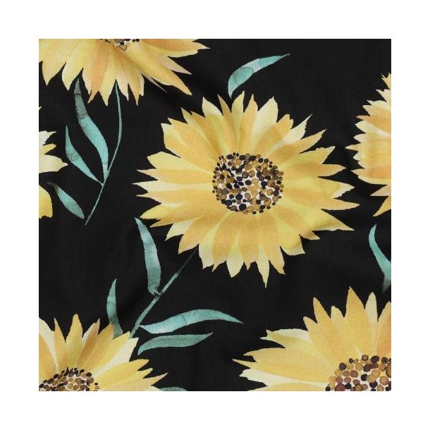Fine Poplin digital Sunflowers, Black