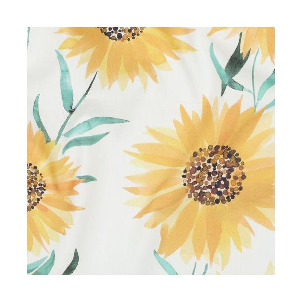 Fine Poplin digital Sunflowers, White