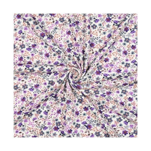 Rib jersey Digital Flowers, Purple