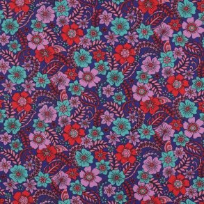 Fine poplin flowers, Navy