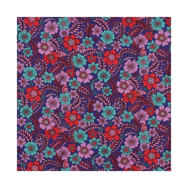 Fine poplin flowers, Navy