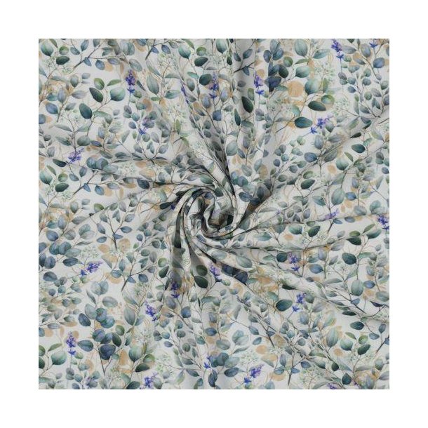 Viscose poplin stretch digital Leaves, White