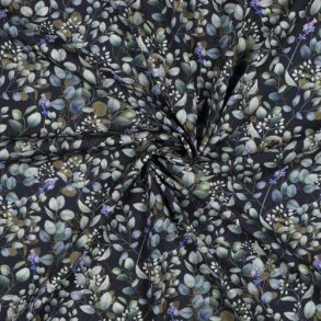 Viscose poplin stretch digital Leaves, Navy