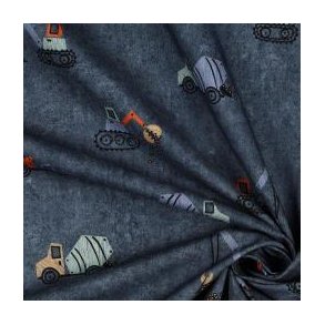 Fine poplin Digital woerk vehicles, Blue