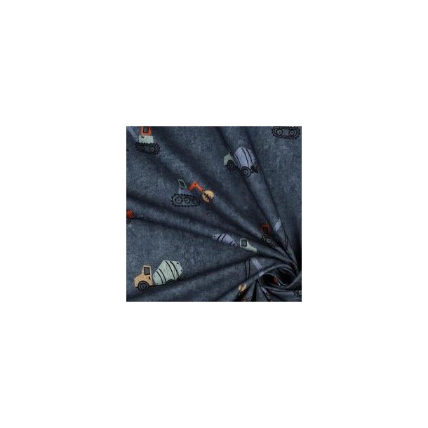 Fine poplin Digital woerk vehicles, Blue