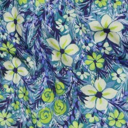 Viscose satin Digital Flowers, Navy