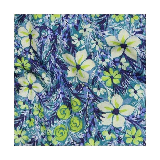 Viscose satin Digital Flowers, Navy
